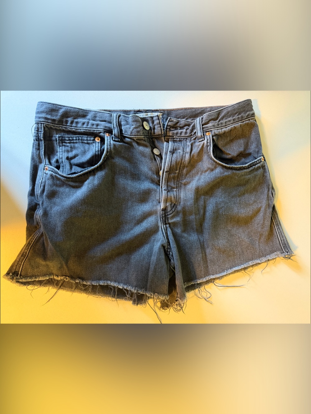 We The Free Charcoal High-Waist Frayed Denim Shorts